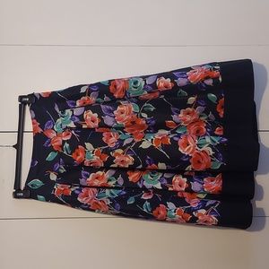 Express Design Studio Silk Floral A-Line Midi Skirt Sz 4 Black Red Purple Green